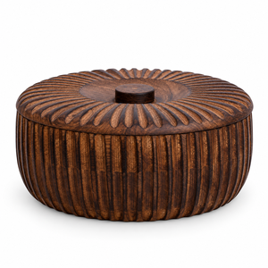 Casserole ronde en bois artisanale avec couvercle en acier inoxydable, isolée, écologique et durable - Product Image 1