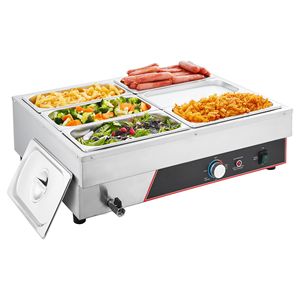 Scaldavivande Elettrico Commerciale 1500W in Acciaio Inox con 6 Vasche, Riscaldamento Rapido, Buffet da Banco, Bain Marie Manuale con Coperchio Riscaldante a Vapore - Product Image 1