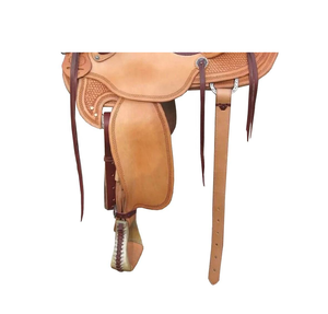 Sillín Western Wade de Doble Tono con Asiento Grabado a Mano, Juego de Arreos de Cuero Rugoso, Big Horn, para Cuerdas, con Detalles de Madera y Plástico, Exportador Indio - Product Image 3