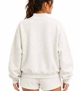 Sweat-shirt surdimensionné personnalisé pour femme, col montant, imprimé floral, broderie en relief, logo appliqué, pull décontracté - Product Image 5