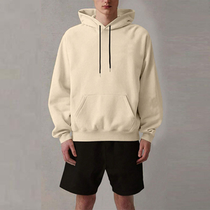 Conjunto Premium de Sudadera con Capucha y Pantalones Cortos para Hombre, Color Crema, Manga Regular, Color Sólido, Sudadera Informal de Felpa con Bolsillo Canguro, Ropa de Otoño - Product Image 5