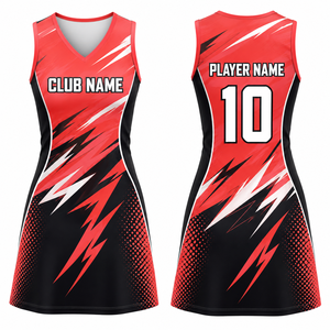 Uniforme de Netball Personalizado para Mujer, Sin Mangas, Rojo, Negro y Blanco, Impresión por Transferencia de Calor, Transpirable, 100% Poliéster, Adulto, MEGAMAPLE - Product Image 1