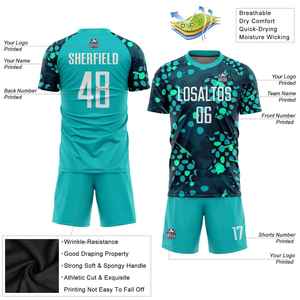 Uniforme de football personnalisé pour hommes, manches courtes, bleu aqua, sublimé, anti-humidité, coupe classique, uniforme adulte, fabricant OEM, sport - Product Image 3