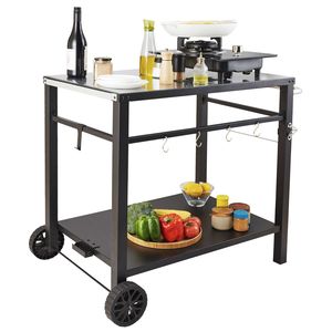 Carrello Modulare da Esterno a Doppio Ripiano per Barbecue, Tavolo Portatile per Preparazione Cibo, Piano in Ferro Multifunzionale per Campeggio - Product Image 4
