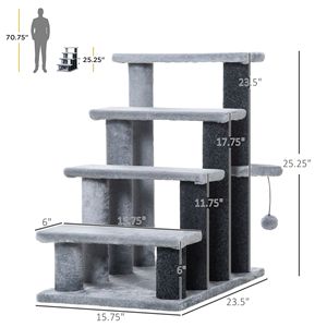 "Cat/<b>Dog</b> Stairs 4-Level Kitten Climber Light Grey with Hanging Play <b>Ball</b> & Bed/Sofa Steps" - Product Image 3