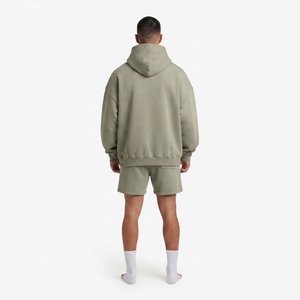 Sudadera con capucha extragrande de manga larga con cremallera de un cuarto, de mezcla de algodón, color verde salvia, con logo personalizado - Product Image 2