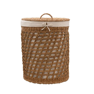 Cesto de ropa de mimbre tejido con tapa y forro extraíble para dormitorio, baño, de Vietnam - Product Image 1