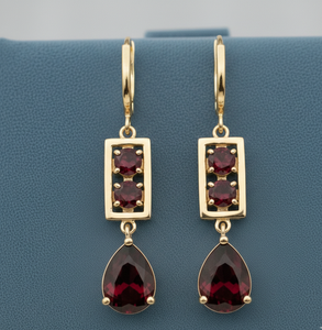 Pendientes Largos de Estilo Vintage con Gema de Granate Corte Pera de 5MM, Plata 925 con Baño de Oro de 18K, Ideales para Novias y Fiestas - Product Image 4