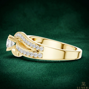 Bague de fiançailles et de mariage de luxe en or jaune 9K 10K 14K 18K avec diamant de laboratoire taille brillant, à double sangle, certifiée IGI pour femme - Product Image 2