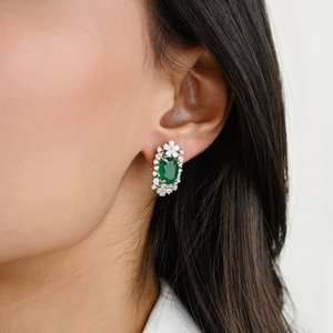 18K White Gold Art Deco Emerald Diamond Stud Earrings - Product Image 5