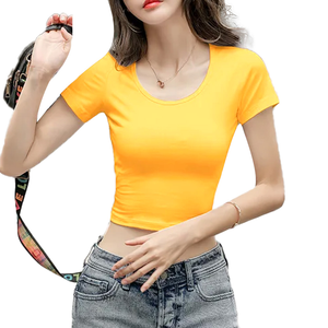 Trendy Casual Solid Women's Crop Top <b>T</b>-<b>Shirt</b> O-Neck Short Sleeve Loose Fit Quick Dry Eco-Friendly Breathable Knitted 100% Cotton - Product Image 6