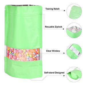 Pochette à fermeture éclair verticale mate violette avec fenêtre, thermoscellable, en plastique alimentaire pour grains de café et thé - Product Image 6