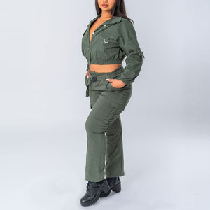 Custom Womens Utility Cargo Set Jacket And <b>Trousers</b> Matching Two Piece Streetwear Fashion Workwear Outfit OEM Factory - Product Image 2