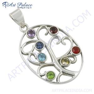 Elegante colgante de joyería fina de plata 925 con dijes de varias piedras - Product Image 1