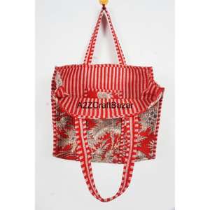 Bolso Tote Grande de Algodón Multicolor a Rayas, Acolchado a Mano, para Playa y Compras, con Asa Larga, para Mujer, el Más Vendido, de Rajastha - Product Image 6