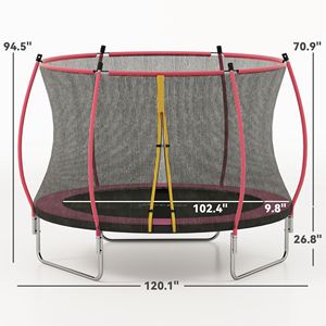Trampoline d'extérieur rose de 10 pieds approuvé ASTM avec filet de sécurité et poteaux incurvés - Product Image 3