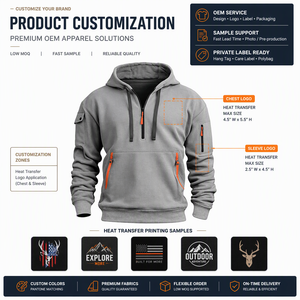 Unisex Solid Half Zip <b>Hoodie</b> with Pocket Eco-Friendly Breathable Knitted Fabric Sporty Regular Fit Autumn Wear - Product Image 3