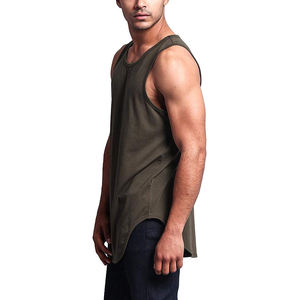 Camiseta de Tirantes Personalizada para Hombre, Color Sólido, Verano, 100% Algodón Tejido, Ecológica, Bordada, Larga, con Dobladillo Curvo, Talla Grande, para Gimnasio, con Botones - Product Image 3