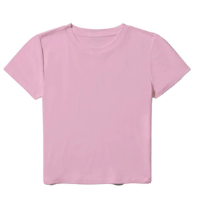Women's <b>Pink</b> Cropped Crew Neck <b>T</b>-<b>Shirt</b> 100% Cotton Knitted Breathable Casual Short Sleeve Solid Color Spring Summer Wear - Product Image 1