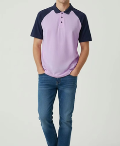 Wholesale 100% Cotton Men's for Polo Shirt Comfortable Knitted Fabric Raglan Shoulder Color Block Slim Fit Casual Solid Printed - Product Image 6