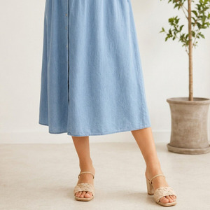 Robe chemise en chambray de maternité, longueur mi-mollet, manches courtes, coupe trapèze ample, respirante, pour femme, idéale pour l'été - Product Image 6