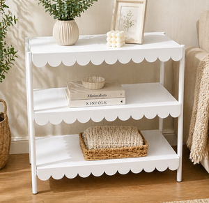 White Three Tier Storage Rack With Scallop Edge Minimalist Design <b>For</b> Living Room Use Lightweight Plastic <b>Shelf</b> <b>Unit</b> - Product Image 1