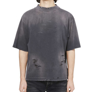 T-shirt en coton surdimensionné personnalisé pour homme, coupe ample, décontracté, idéal pour l'été, effet délavé soleil - Product Image 1