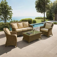 Ensemble de canapé d'angle extérieur moderne en aluminium/rotin imperméable avec table et tabourets pour ferme, villa, parc, jardin, hôtel, bord de piscine
