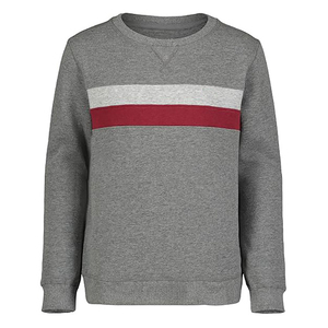 OEM Wholesale Gray Crew Neck <b>Sweatshirt</b> With Red And <b>White</b> Stripes Regular Fit Unisex Knitted Pullover Casual Autumn Wear - Product Image 1
