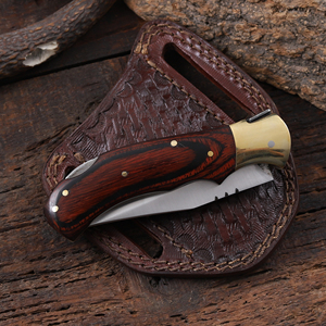 มีดพับใบมีดสแตนเลส ด้ามไม้ปักก้า พร้อมปลอกหนังสั่งทำพิเศษ พกพาสะดวก ใช้ได้ทั้งล่าสัตว์ ตั้งแคมป์ และงานอุตสาหกรรม - Product Image 5