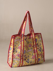 OEM Assorted Yellow Floral Quilted Cotton Tote <b>Bag</b> - Eco-Friendly Boho <b>Reusable</b> Shopper Handbag - Product Image 2