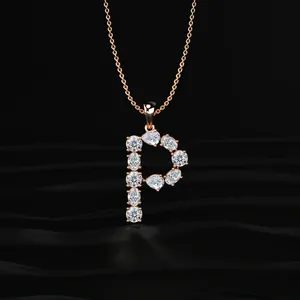 New Arrival Women's P Alphabet Diamond Pendant Rose Gold Solitaire <b>Necklace</b> for Engagement Wedding <b>D</b>-E Color VVS Clarity IGI - Product Image 1