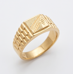 DIVYORO Bague classique pour homme plaquée or 22 carats avec bande côtelée - Product Image 1