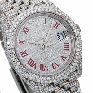 Reloj de Lujo Iced Out con Moissanita, Esfera Roja Romana, Diamantes Incrustados, Estilo Jubilee, Joyería Hip Hop - Product Image 3