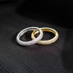 Gold Plated 925 Sterling <b>Silver</b> Lab Created Moissanite Classic Style Unisex Eternity Band <b>Ring</b> Micro Insert <b>Set</b> Brilliant Cut - Product Image 1