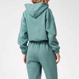 Conjunto Deportivo con Capucha para Mujer, Color Sólido, Manga Larga, Casual, Transpirable, Corte Holgado, 100% Algodón, Peso Medio, para Otoño - Product Image 1