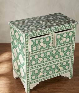 Handmade Solid Wood Bone Inlay Sideboard Chest of Drawers Geometric <b>Storage</b> <b>Cabinet</b> for Bedroom Living <b>Room</b> <b>Dining</b> - Product Image 4