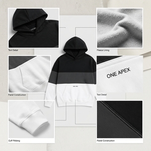 <b>Mens</b> Black <b>Grey</b> Color Block Hoodie Fleece <b>Sweatshirt</b> Custom Logo Streetwear Casual Oversized Pullover - Product Image 4