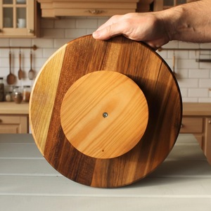 Wood Double Tier Rotating <b>Tray</b> Smooth-Spin Lazy Susan for Tabletop <b>Spice</b> Serving - Product Image 3