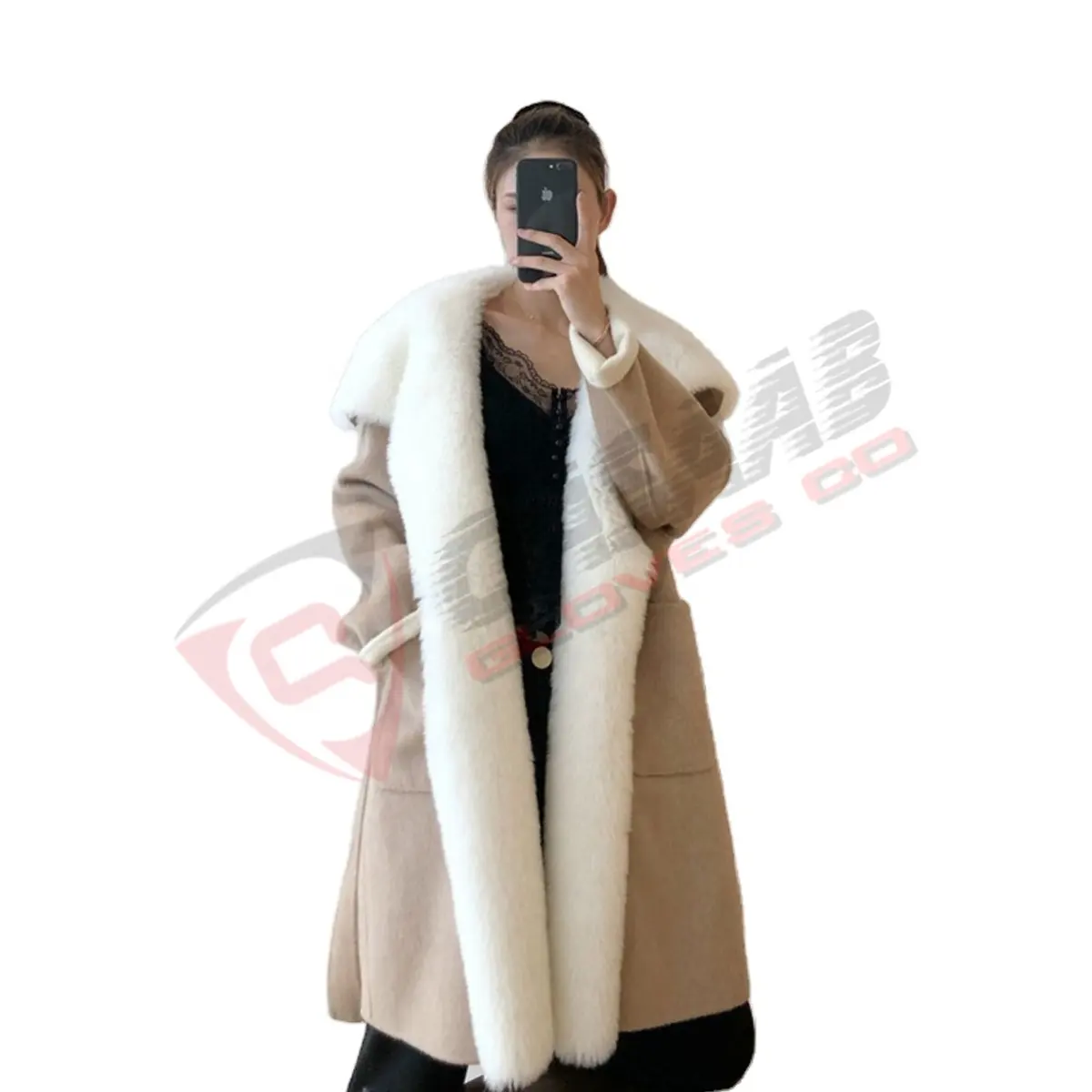 Natural-Wool Fur Women Fashion Casual Hip-hop Cotton Sheepskin Leather Breathable Slim-fit Long-Fur Winter Coats Trench Coat