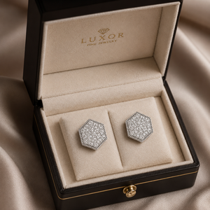 1/2 TCW Real Diamond Hip Hop Cluster Stud <b>Earrings</b> in 10K White Gold | Hexagon Shape Screw <b>Back</b> <b>Earrings</b> Luxury Jewelry For Her - Product Image 4