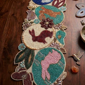 Hand-Beaded Rabbit Designed Table Runner Multicolored Gift for her item inches width - Product Image 1