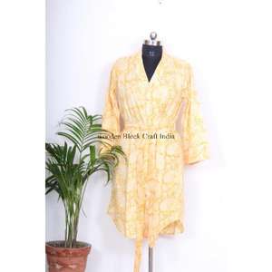 Kimono de Verano para Mujer, Estilo Mini, Tejido en Algodón Indio, Manga Larga, Cuello en V, Transpirable y Ecológico, Tipo Bata Casual - Product Image 3