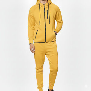 Ensemble de survêtement athlétique haut de gamme coupe ajustée avec sweat à capuche zippé et pantalon fuselé, pour l'entraînement, en tissu épais, pour la vente en gros - Product Image 6