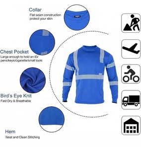 T-shirt de sécurité réfléchissant bleu à manches longues, vêtements de travail haute visibilité, chemise d'avertissement pour les équipes routières et de construction - Product Image 5