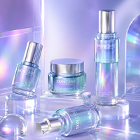 Ensemble d'emballages cosmétiques Glacial Precision 30ml-100ml : Bouteille et pot en verre bleu glace pour ligne d'hydratation haut de gamme Marque privée