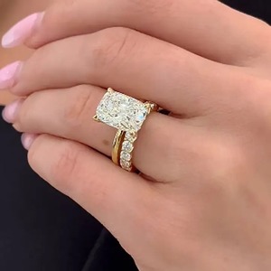 Elegant Design 925 Moissanite Gold Plated Solitaire <b>Wedding</b> Set 8.5Carat White Stone <b>Cushion</b> Cut Engagement <b>Ring</b> Eternity <b>Ring</b> - Product Image 4