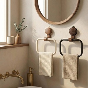 Porta toallas de madera simple, montado en la pared, para baño, cocina y área de servicio, organizador multiusos, venta al por mayor desde India. - Product Image 3