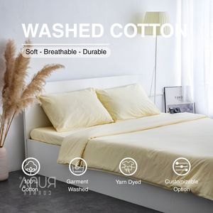 Natural Eco-Friendly Pre-Washed Cotton 4-Piece Bedding <b>Set</b> with 2 Pillowcases, Duvet Cover and Fitted Sheet, Soft and Breathable - Product Image 1