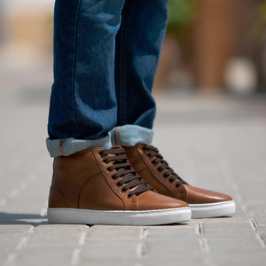 Wholesale Stylish High <b>Top</b> Tan Genuine Leather Sneakers for Men Casual Fashion High Quality OEM Brand Men's Dress Shoes Formal - Product Image 4